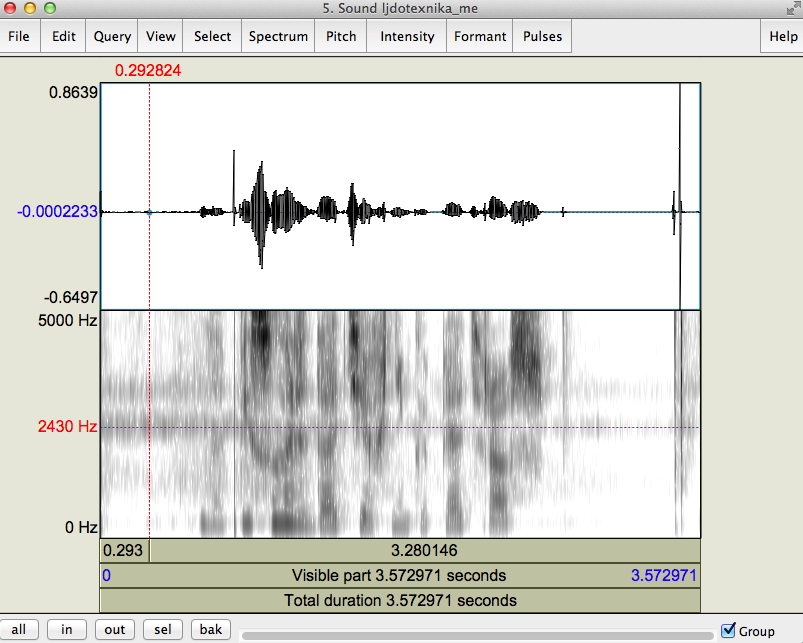 The same recording of me saying that "ice technology" sentence, with a default dynamic range of 70 db. The two bands of noise are from the air conditioner in the background.